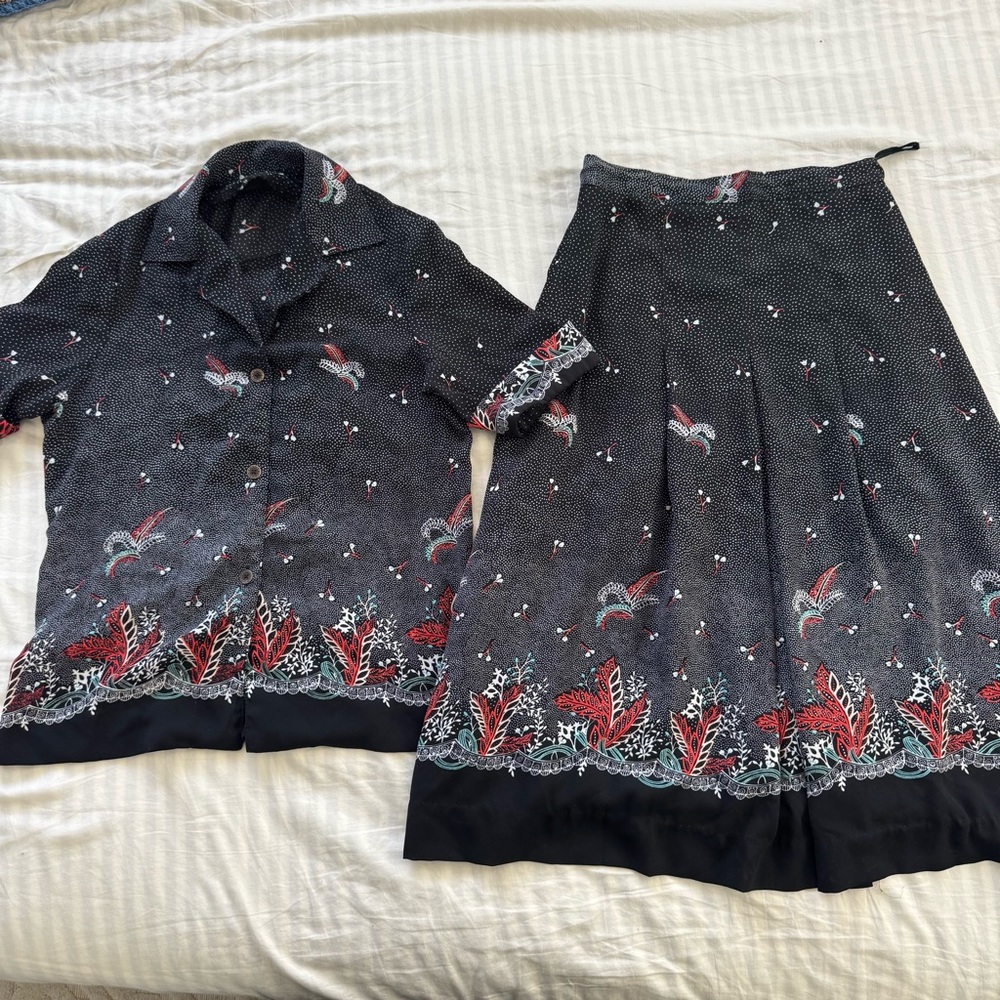 Black and red vintage 90s indie grunge button up top and pleated skirt set